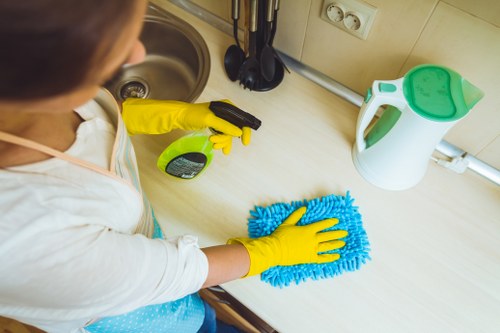 Communal hallway cleaning in an E8 residential building